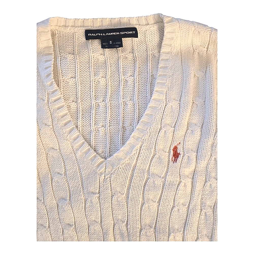 RALPH LAUREN SPORT Cable-Knit Cotton V-Neck Sweater